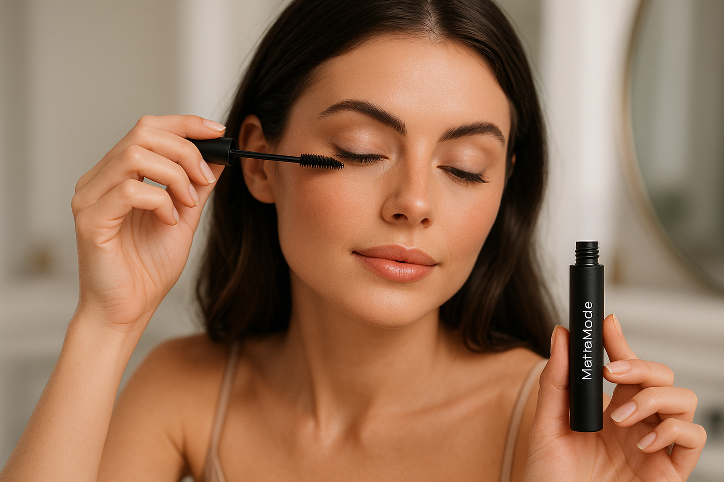 a Women puttin on Mascara with one of the matte mode products